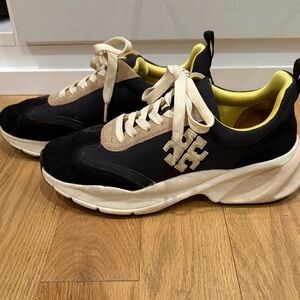 Tory Burch Black, Beige & Yellow Low-Top Logo Sneakers